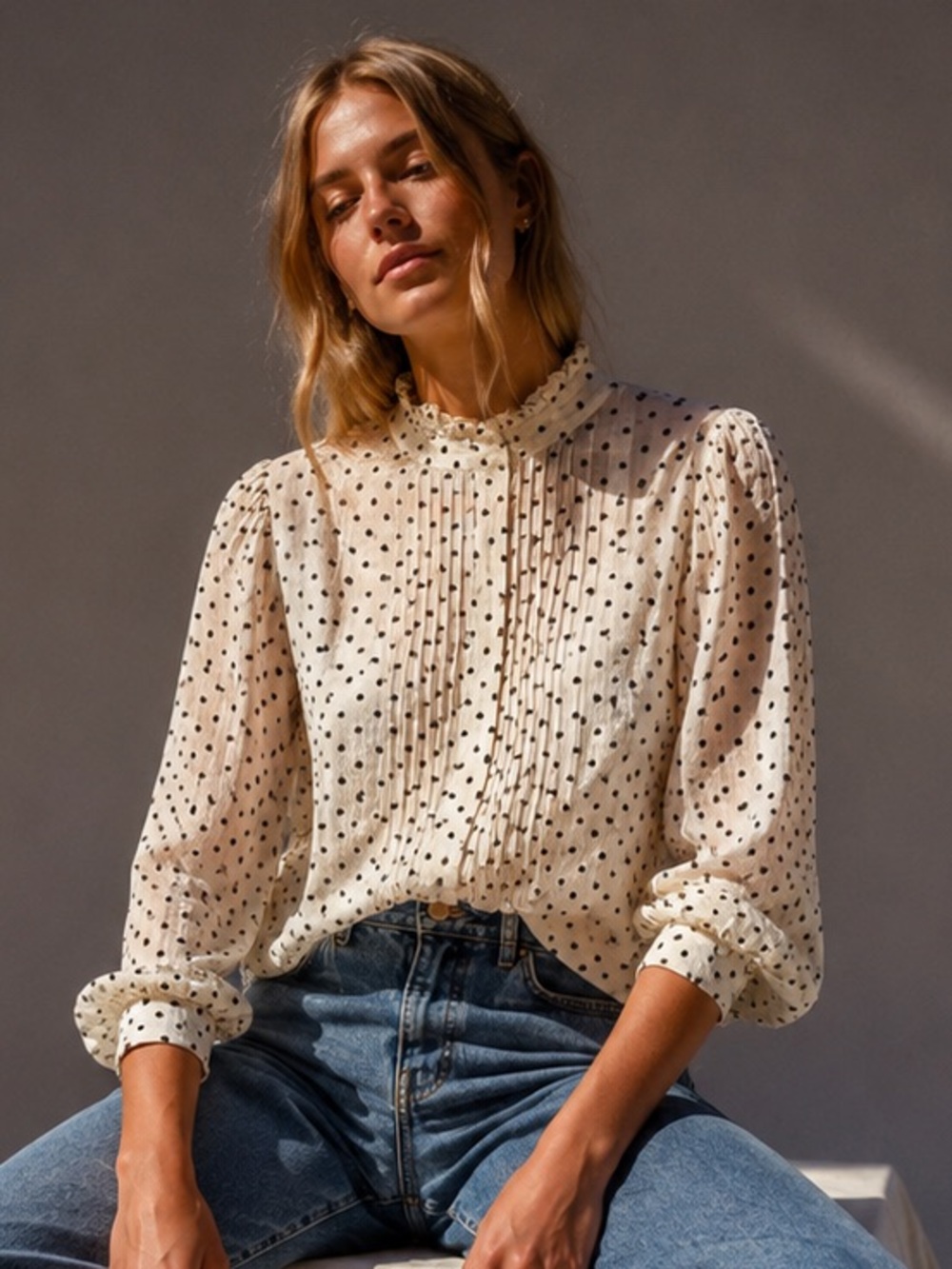 Part Two Copenhagen Semi Sheer Polka Dot Pintuck Blouse | EU 36